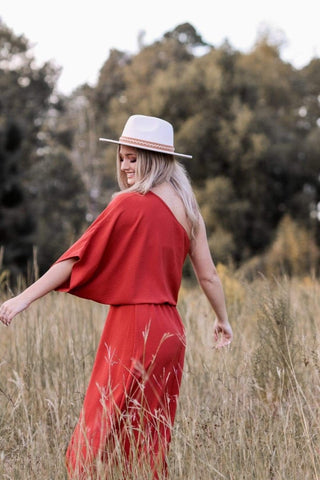 Rust One Shoulder Dress from Select Trends Boutique