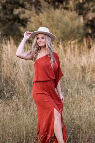 Rust One Shoulder Dress from Select Trends Boutique