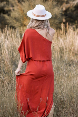 Rust One Shoulder Dress from Select Trends Boutique