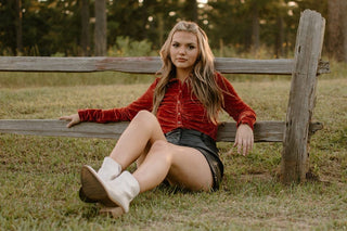 Rust Velvet Collared Blouse from Select Trends Boutique