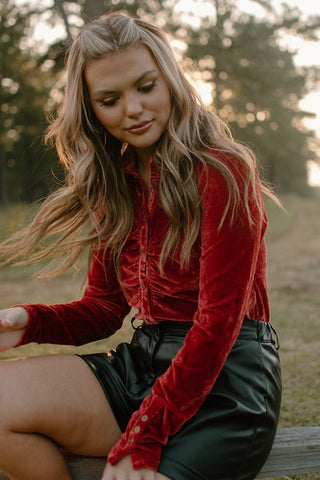 Rust Velvet Collared Blouse from Select Trends Boutique