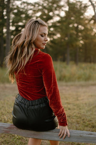 Rust Velvet Collared Blouse from Select Trends Boutique