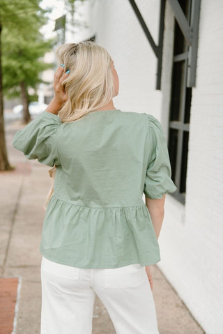 Sage Bow Front Peplum Blouse | Select Trends Boutique