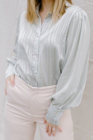 Sage Collar Button Up Blouse