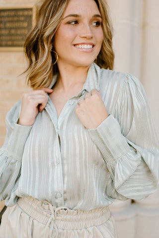 Sage Collar Button Up Blouse