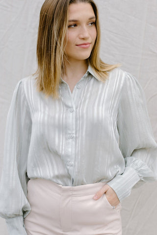 Sage Collar Button Up Blouse