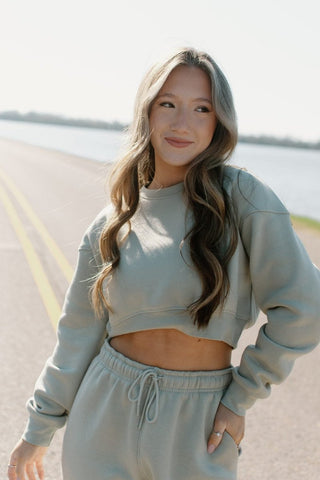 Sage Green Lounge Set Crop Sweatshirt from Select Trends Boutique