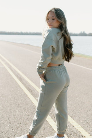 Sage Green Lounge Set Crop Sweatshirt from Select Trends Boutique