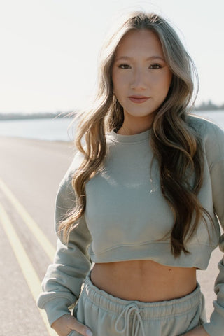 Sage Green Lounge Set Crop Sweatshirt from Select Trends Boutique