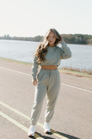 Sage Green Lounge Set Crop Sweatshirt from Select Trends Boutique