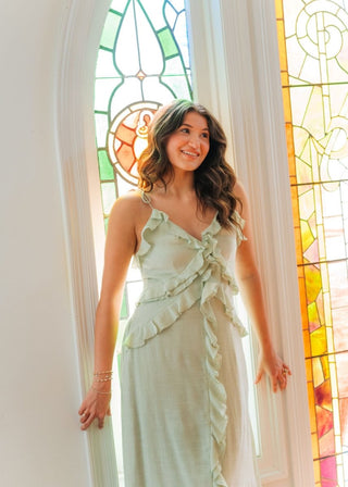 Sage Green Ruffle Midi Dress | Select Trends Boutique