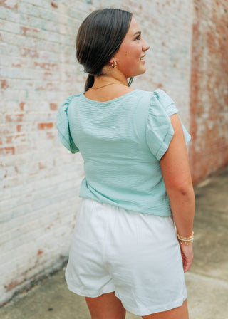 Sage Green Ruffle Short Sleeve Blouse