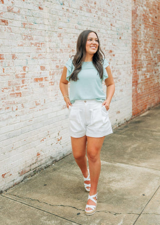 Sage Green Ruffle Short Sleeve Blouse