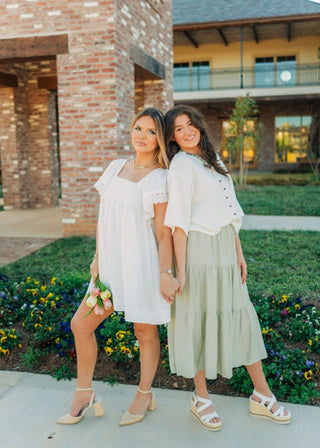 Sage Polka Dot Tiered Midi Skirt | Select Trends Boutique
