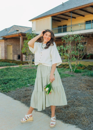 Sage Polka Dot Tiered Midi Skirt | Select Trends Boutique