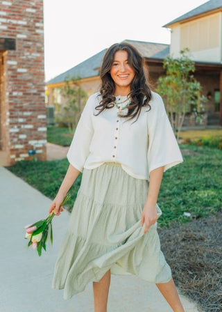 Sage Polka Dot Tiered Midi Skirt | Select Trends Boutique