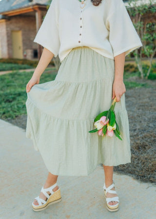 Sage Polka Dot Tiered Midi Skirt | Select Trends Boutique