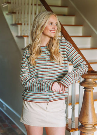 Sage Striped Button Up Cardigan | Select Trends Boutique