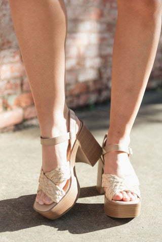 Sand Woven Platform Wooden Heels - Select Trends Boutique