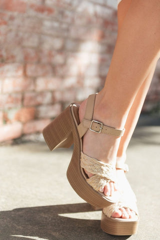 Sand Woven Platform Wooden Heels - Select Trends Boutique