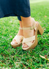 Sand Woven Platform Wooden Heels