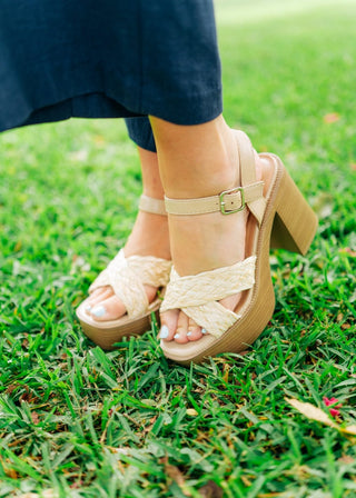 Sand Woven Platform Wooden Heels