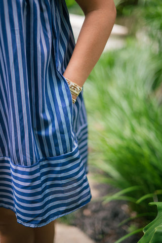 Navy Striped Sleeveless Mini Dress