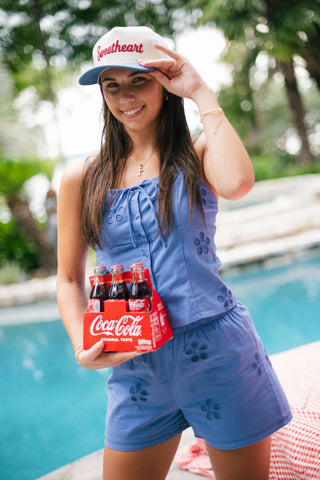 Blue Eyelet Embroidered Short Set
