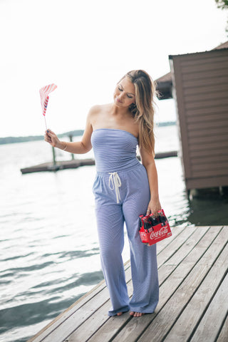 Blue Striped Tube Top & Pant Set