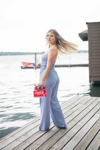 Blue Striped Tube Top & Pant Set