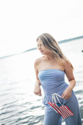 Blue Striped Tube Top & Pant Set