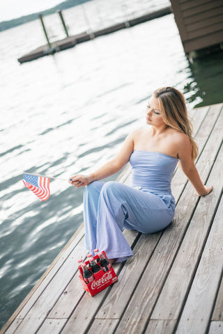 Blue Striped Tube Top & Pant Set