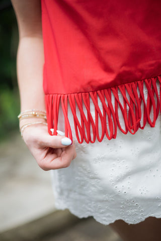Red Fringe Hem Sleeveless Top
