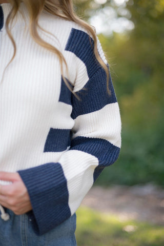 Navy Colorblock Mock Neck Sweater