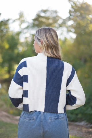 Navy Colorblock Mock Neck Sweater
