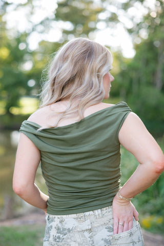 Olive Off Shoulder Ruched Top