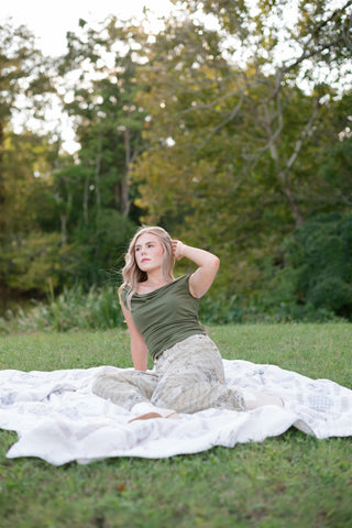 Olive Off Shoulder Ruched Top
