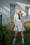 Beige Ribbed Pleated Sweater Dress