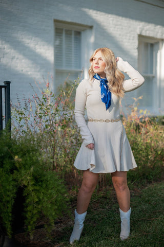 Beige Ribbed Pleated Sweater Dress