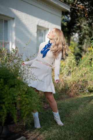 Beige Ribbed Pleated Sweater Dress