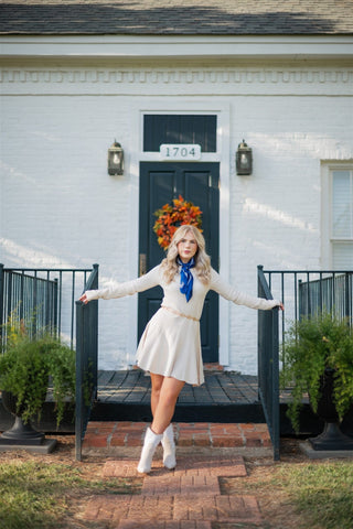 Beige Ribbed Pleated Sweater Dress