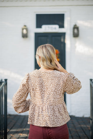 Leopard Velvet Tie Front Blouse