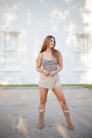Brown Gingham Bustier Top