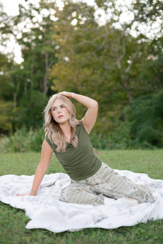 Olive Off Shoulder Ruched Top