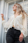 Cream Lace Detail Chiffon Blouse