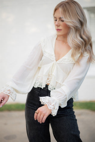 Cream Lace Detail Chiffon Blouse