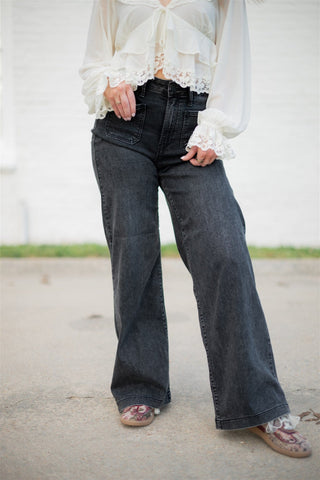 JBD Black Patch Pocket Wide Leg Jeans
