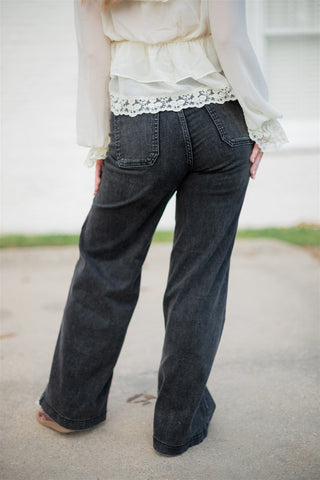 JBD Black Patch Pocket Wide Leg Jeans