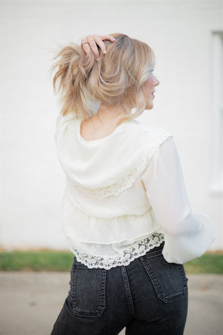 Cream Lace Detail Chiffon Blouse