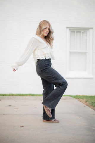 JBD Black Patch Pocket Wide Leg Jeans